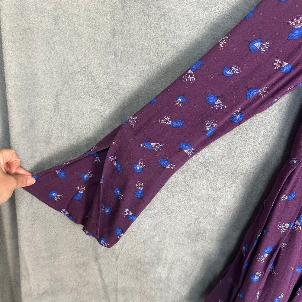 Free People Dress Womens 2 Purple Floral Tegan Keyhole Festival Boho Peasant - Picture 5 of 15